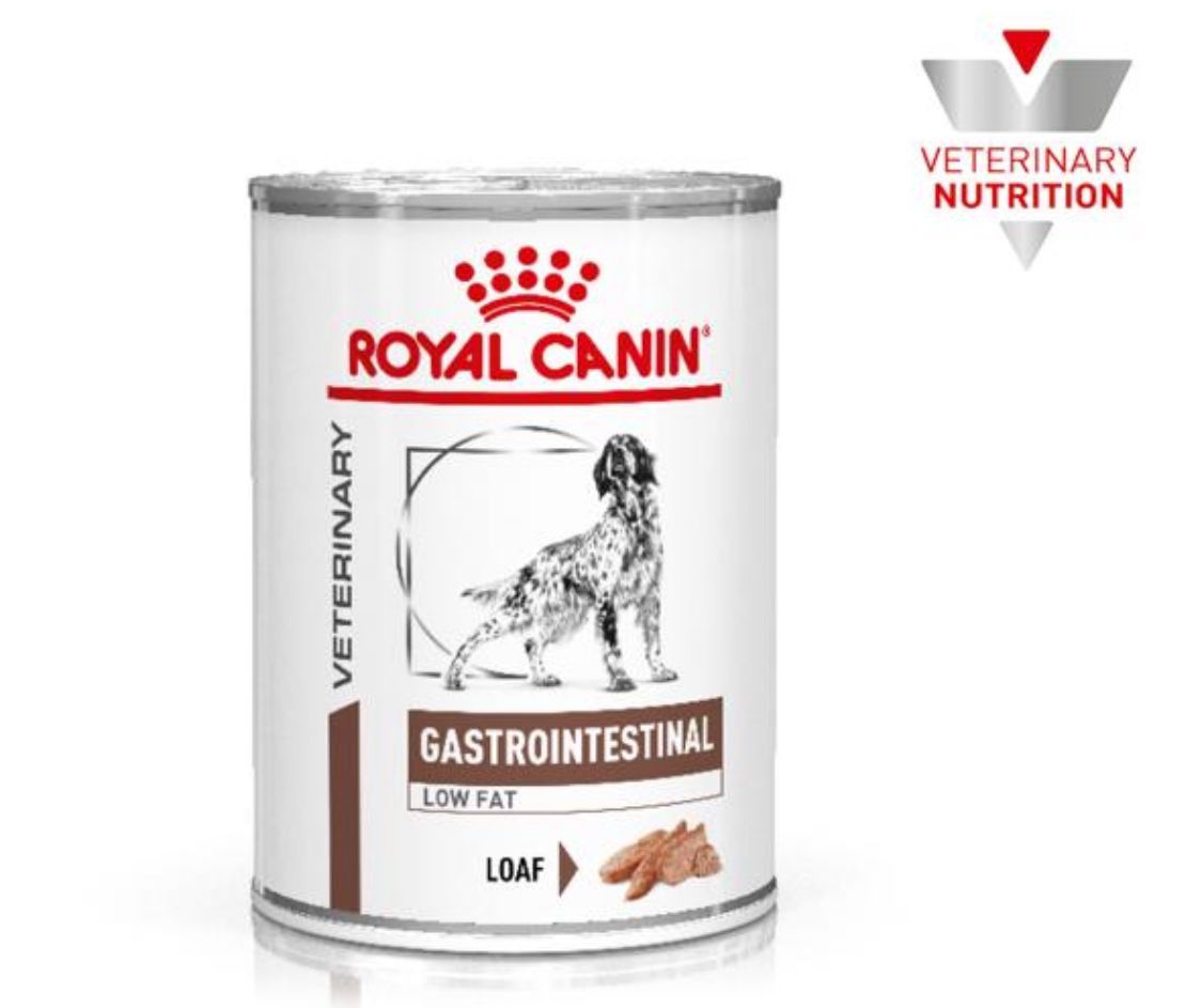 Royal Canin  Adulto Gastrointestinal Low fat,  loaf 385 g cada lata (se vende en paquete de 12 latas)