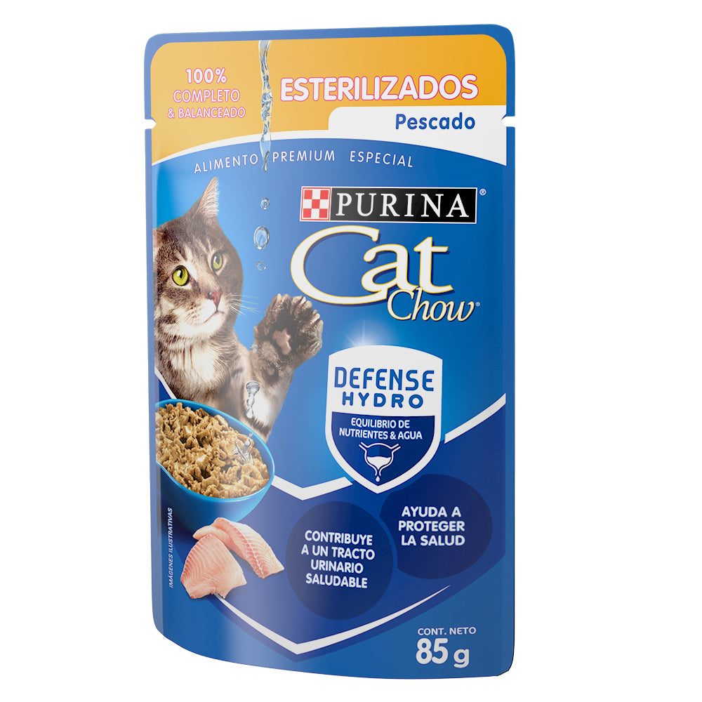 Cat Chow, Alimento Húmedo para Gato,  Esterilizado, Pescado, SE VENDE EN PAQUETE DE 24 PIEZAS