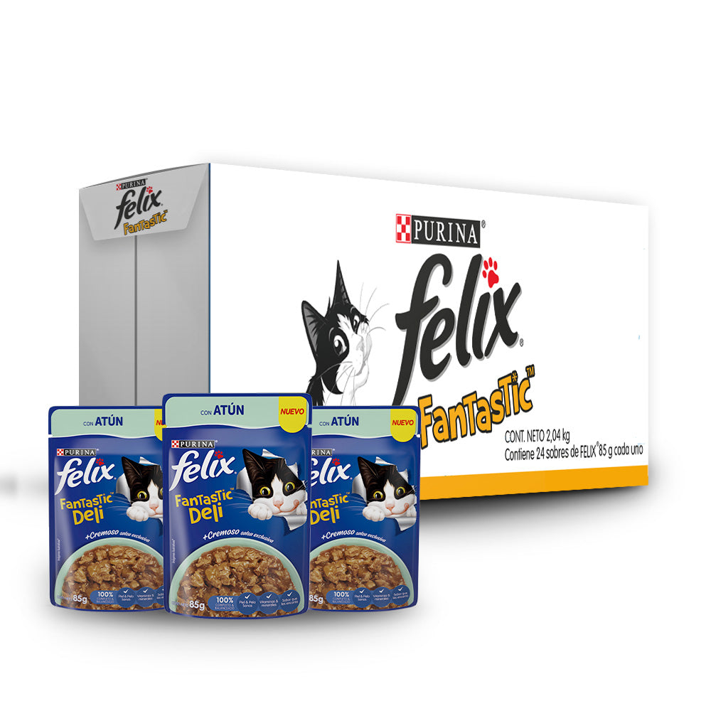 Felix Fantastic, Alimento Húmedo para Gato Pouche, Deli con Atún, SE VENDE EN PAQUETE DE 24 PIEZAS