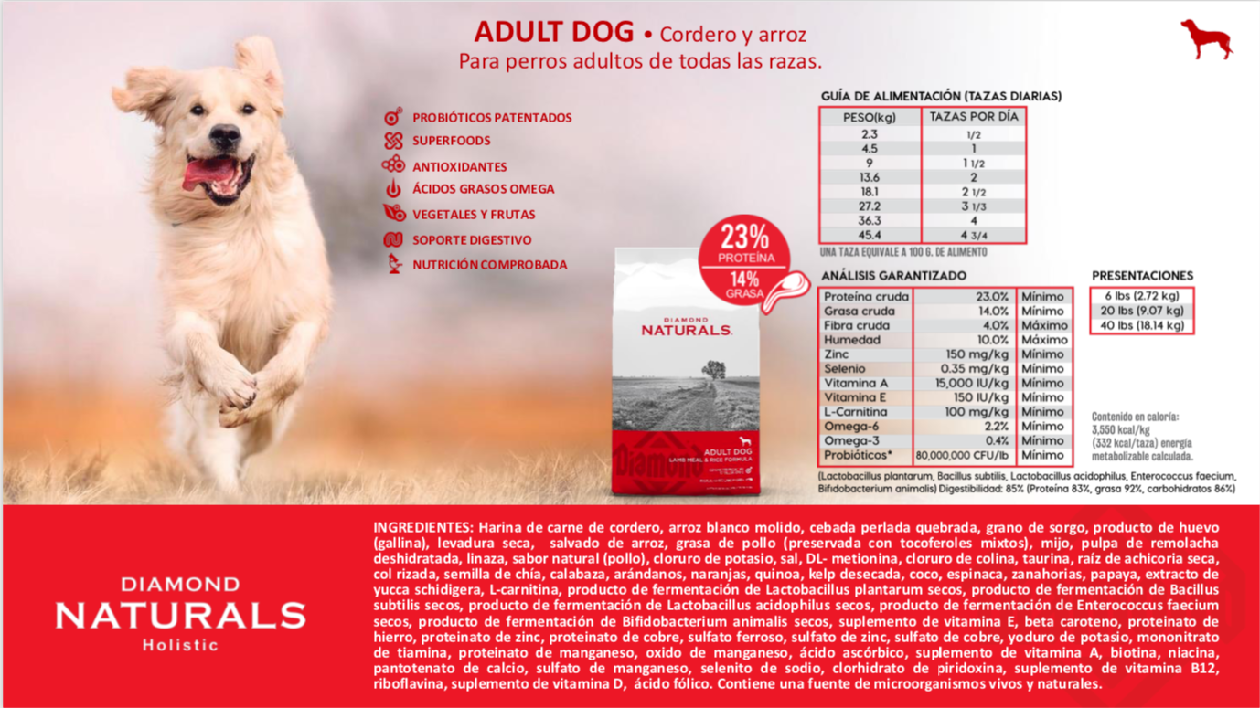 DIAMOND NATURALS Holistic, Adult Dog, Cordero y Arroz