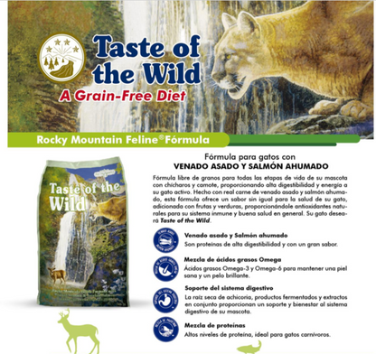 Taste of the Wild, Rocky Mountain Feline, Venado Asado y Salmón Ahumado, Gatos