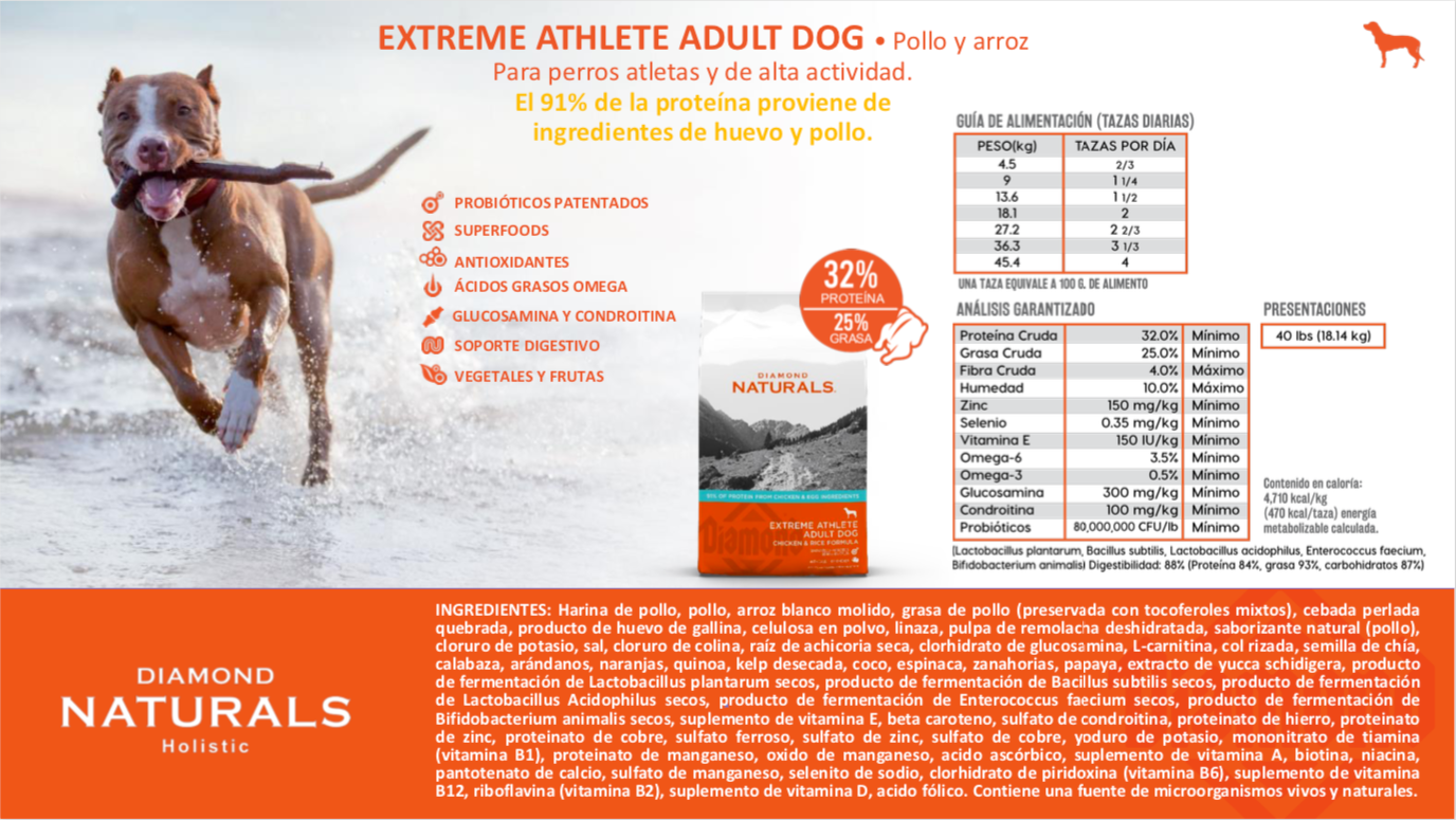 DIAMOND NATURALS, Holistic, Extreme Athlete Adult Dog, pollo y arroz