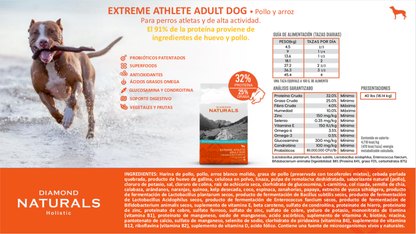 DIAMOND NATURALS, Holistic, Extreme Athlete Adult Dog, pollo y arroz