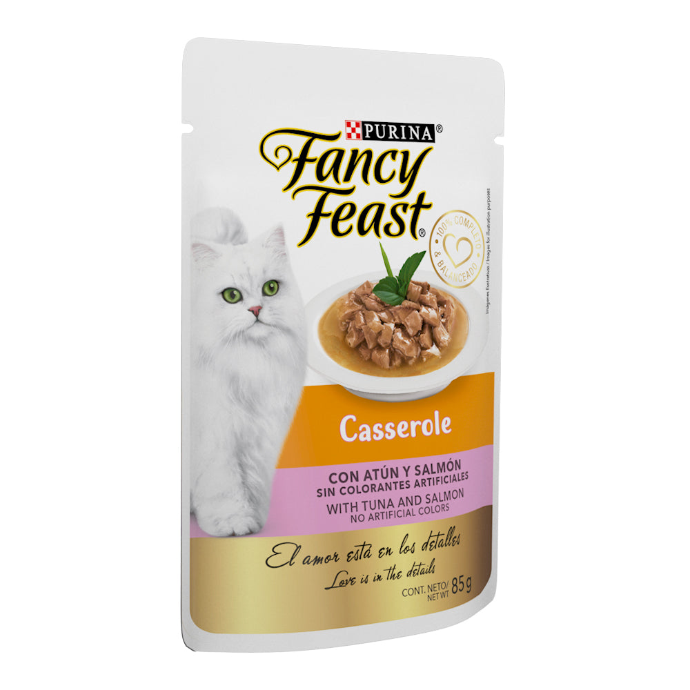 Purina Fancy Feast, Casserole Atún Salmón Pouch (paquete de 12 piezas)