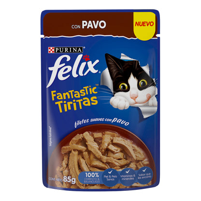 Felix Fantastic, Alimento Húmedo para Gato, Tirita con Pavo, SE VENDE EN PAQUETE DE 24 PIEZAS