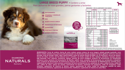 DIAMOND NATURALS Holistic, Large Breed Puppy, Cordero y arroz