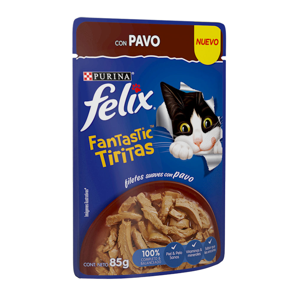 Felix Fantastic, Alimento Húmedo para Gato, Tirita con Pavo, SE VENDE EN PAQUETE DE 24 PIEZAS