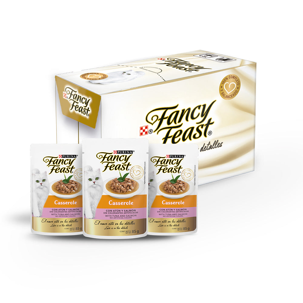 Purina Fancy Feast, Casserole Atún Salmón Pouch (paquete de 12 piezas)