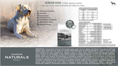 DIAMOND NATURALS Holistic, Senior Dog, Pollo, huevo y avena