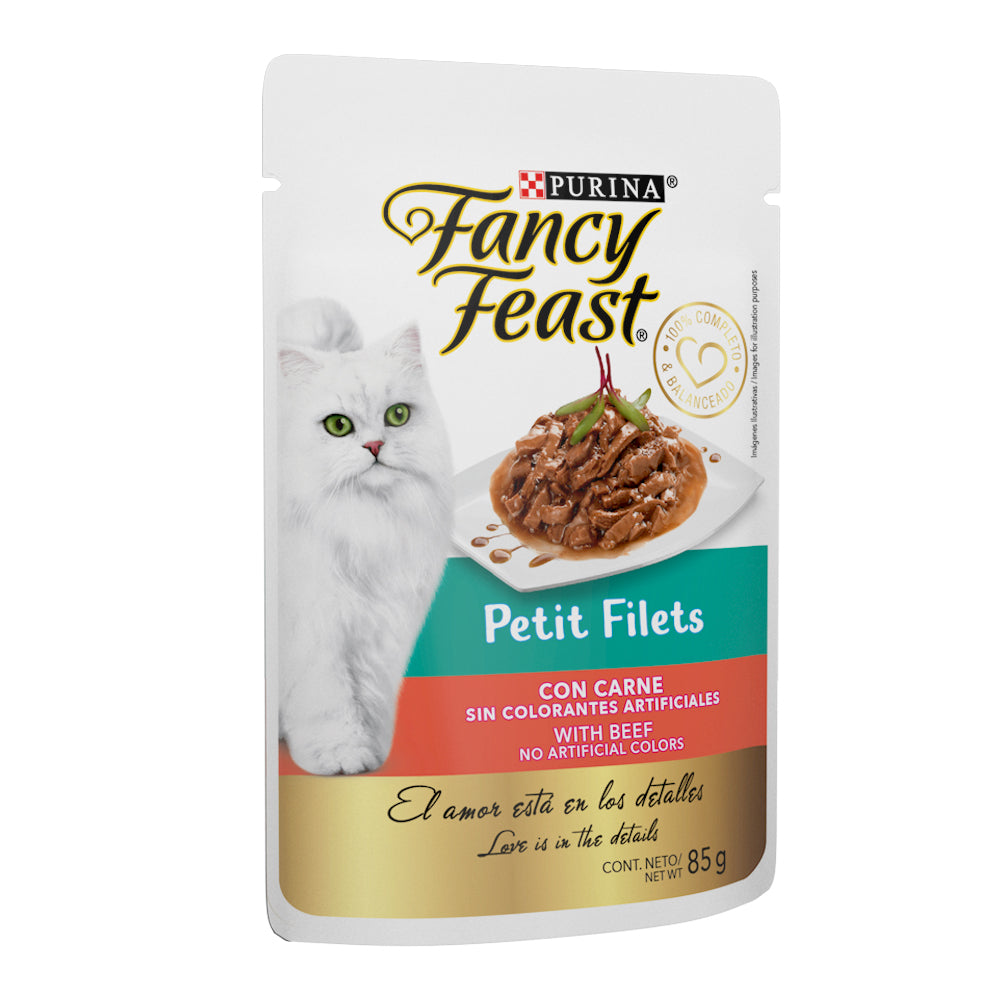 Purina Fancy Feast, Petit Filete Carne Pouch (Paquete de 12 piezas)