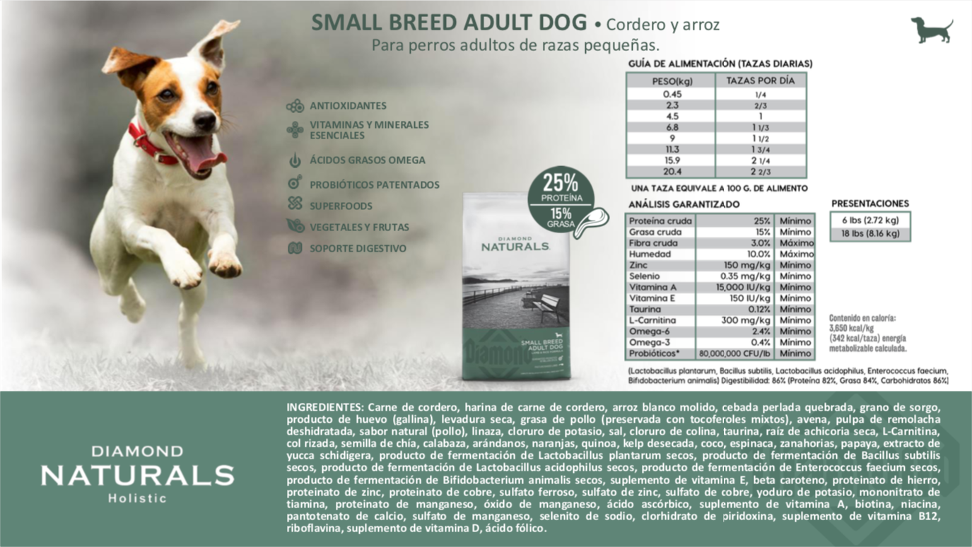 DIAMOND NATURALS Holistic, Small Breed Adult Dog, Cordero y arroz