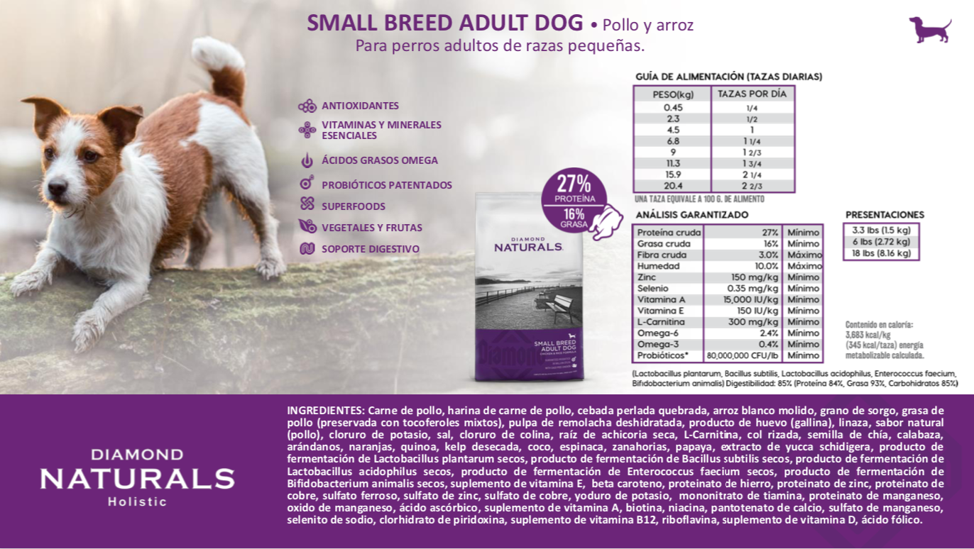 DIAMOND NATURALS Holistic, Small Breed Adult Dog, Pollo y arroz