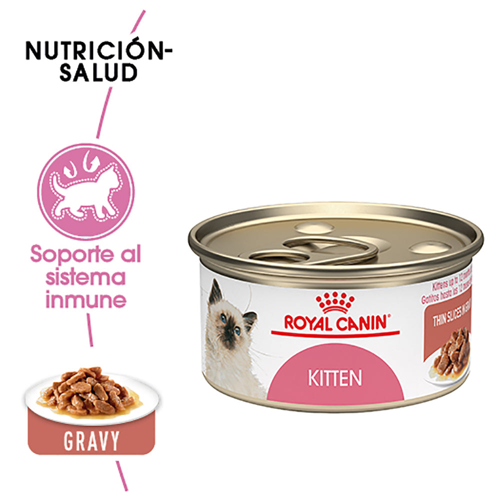 Royal Canin, Kitten Thin Slices in Gravy 85 g, PAQUETE CON 24 PIEZAS